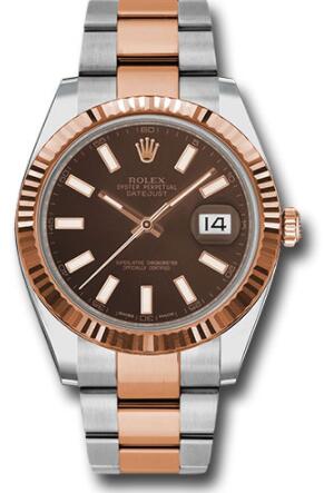 Replica Rolex Steel and Everose Rolesor Datejust 41 Watch 126331 Fluted Bezel Chocolate Index Dial Oyster Bracelet